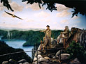 Tidewaters and Time, Umpqua Discovery Center WOW arts & exhibits, designer/fabricator, 'Early Explorers' diorama, Peggy O'Neal, muralist